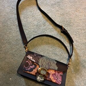 Coach Black and Green Shoulder Bag with Gold Clasp